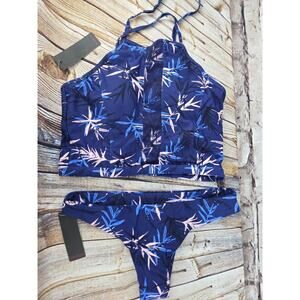 Pink Cove Tankini Set Size Large Leaf Print NEW Runs Small